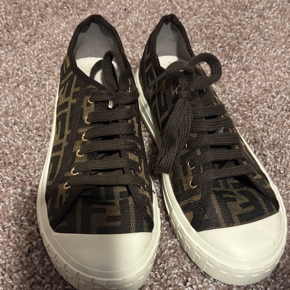 Fendi Black and Brown Patterned Sneakers